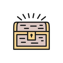 Poster - vector treasure chest flat color line icon.