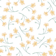 Seamless Floral Pattern. Little Yellow Flowers Background For Textile,scrapbooking, Wallpapers, Print, Gift Wrap, Decoupage, Covers. Raster Copy.