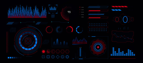 Futuristic technology cyberpunk hud interface. Vector cyber screen with graphics display, gaming panel future hologram ui infographic. Modern dashboard design
