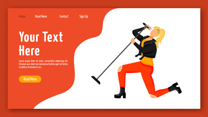 Wall Mural - Singer landing page vector template. Lead vocalist website interface idea with flat illustrations. Frontwoman homepage layout. Musician. Music band member web banner, webpage cartoon concept