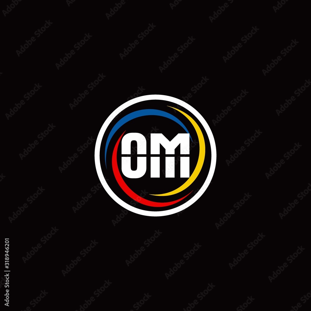 OM logo monogram isolated on circle shape with 3 slash colors rounded ...
