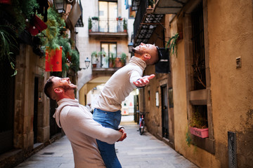 a young gay couple at Barcelona - gay concept