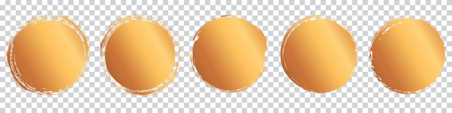 golden round brush painted circle banner on transparent background