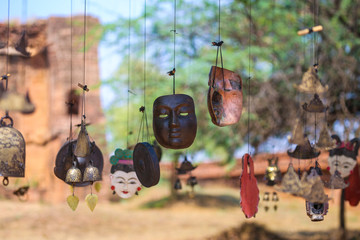 Wall Mural - Bright souvenirs and puppets on the market in the ancient pagoda in Bagan, Myanmar