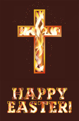 Wall Mural - Happy Easter  greeting card. Burning fire cross, vector illustration