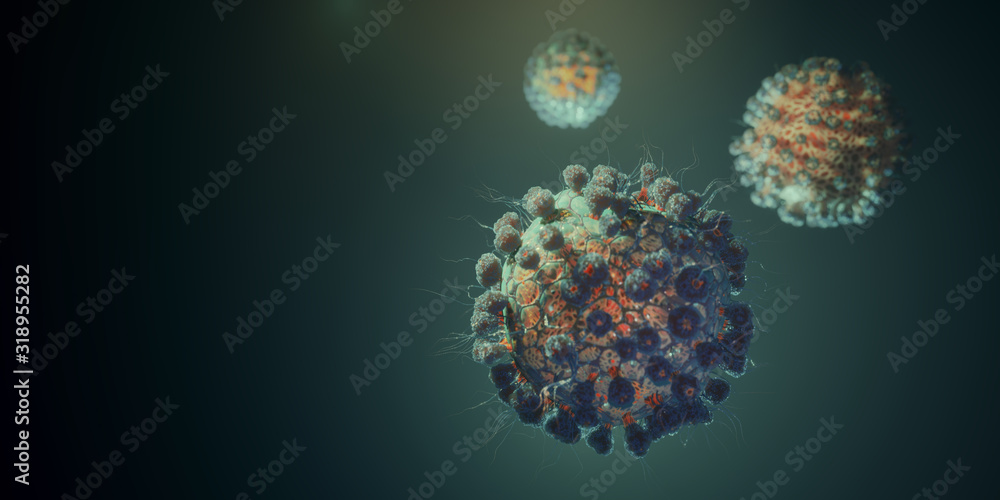 Macro model of Novel Coronavirus 2019-nCoV. - obrazy, fototapety, plakaty 