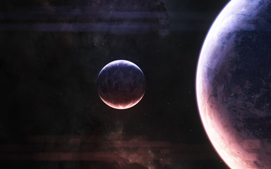 planets of deep space in light of red and blue stars. science fiction. elements of this image furnis