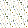 © zenina - Beautiful floral summer seamless pattern with watercolor hand drawn field wild flowers. Stock illustration.