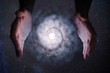 canvas print picture - Creationism concept. Hands of God are creating Galaxy in universe.