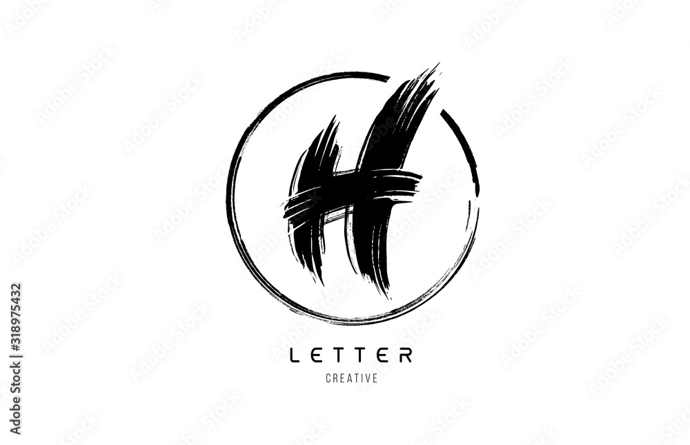 handwritten grunge H brush stroke letter alphabet logo icon design ...