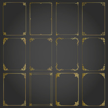 Frames Gold Decorative Rectangle And Borders Set