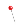 Realistic vector plastic glossy red push pins at various angles set needle.