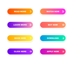 Wall Mural - Set of modern material style buttons for website, mobile app and infographic. Different gradient colors. Modern vector illustration flat style