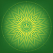 Magic cannabis leaf; Sacred complex geometry; Wonderful mandala in trance psychedelic style; Optical illusion art; Vector illustration.