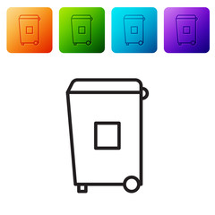 Sticker - Black line Trash can icon isolated on white background. Garbage bin sign. Recycle basket icon. Office trash icon. Set icons in color square buttons. Vector Illustration