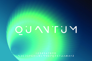 Poster - quantum, an abstract technology science alphabet font. digital space typography vector illustration 