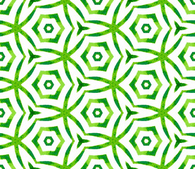 Green kaleidoscope seamless pattern. Hand drawn wa