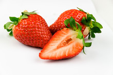 Strawberry Isolerad With Sliced Half On White Background.