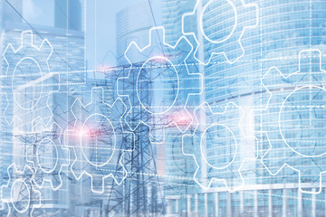 Wall Mural - gears on the abstract background. business processes concept.