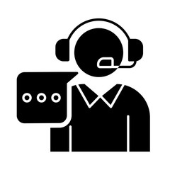 Sticker - Customer support black glyph icon. Call, contact center. Telephone consultant. Phone operator. Helpline manager. Consultation. Silhouette symbol on white space. Vector isolated illustration