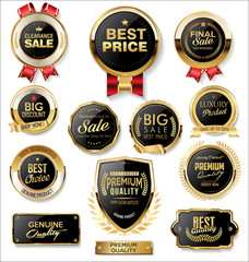 Wall Mural - Retro vintage gold and black badges and labels