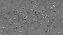 Trendy 3D Black And White Stripes Distorted Backdrop. Abstract Noise Landscape. Procedural Ripple Background With Optical Illusion Effect.