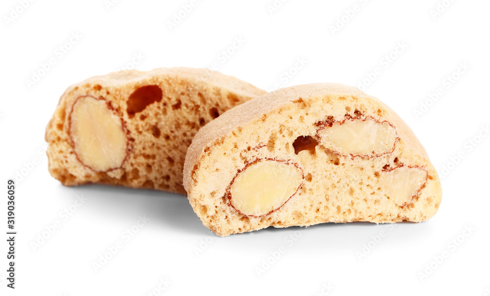 Sweet almond cookies on white background