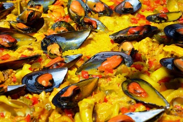 delicious Spanish paella with seafood