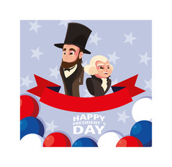 Sticker - happy president day, cartoon of president George Washington and Abraham Lincoln