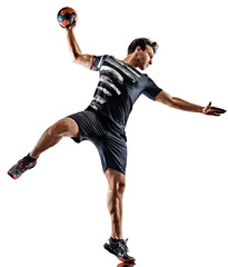 Wall Mural - young court handball player man silhouette shadow isolated white background