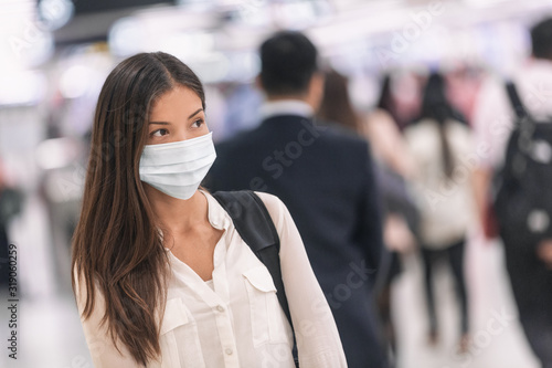 Virus mask Asian woman travel wearing face protection in prevention for coronavirus in China Canvas Print