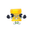 Fitness exercise chinese gold scroll mascot icon with barbells