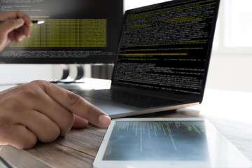 Wall Mural - programming code abstract technology background developer programming and coding technology software
