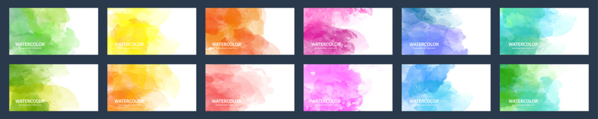Wall Mural - Big set of beauty vector colorful watercolor backgrounds for business card, brochure or flyer
