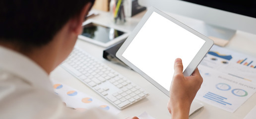 Wall Mural - mock up copy space blank screen concept business working on tablet.