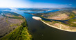 Aerial panorama of the river of Volga near the town of Akhtubinsk, Russia