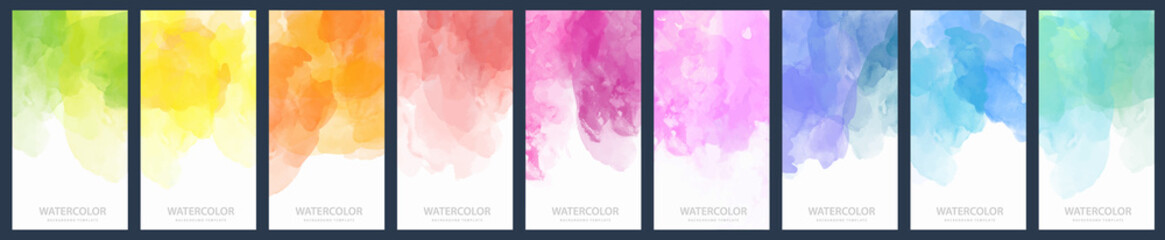 Set of light colorful vector watercolor vertical backgrounds for poster, banner or flyer