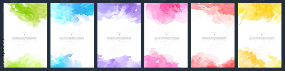 Set of light colorful vector watercolor A4 backgrounds for poster, brochure or flyer - obrazy, fototapety, plakaty 