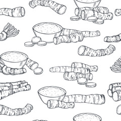 Hand drawn horseradish. Vector seamless pattern.