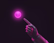 © FOTOSPLASH - Abstract science and future concept, hand pointing at a glowing pink sphere isolated on dark background. 3d rendering