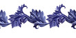 Watercolor seamless border with a stylized acanthus plant. Leaves, twigs and flowers