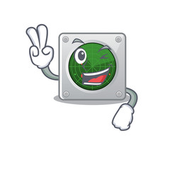 Poster - Smiley mascot of radar cartoon Character with two fingers