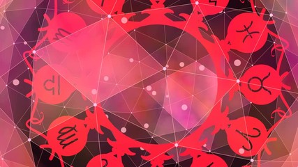 Wall Mural - Spinning circle with astrology symbols. Connected lines with dots