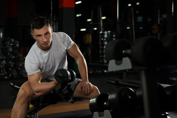 Sticker - Man working out with dumbbell in modern gym