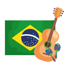 Poster - guitar and maracas with flag brazil isolated icon vector illustration design