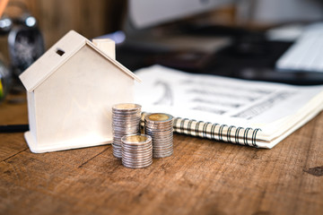 Wall Mural - Money growing concept-Money and income graph drawing On Home office desk