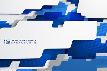 Wall Mural - abstract gradient blue tech shape design with black halftone decorative pattern background. illustra
