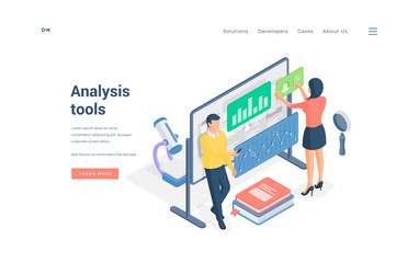 Wall Mural - scientists using various analysis tools. isometric vector illustration
