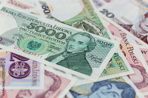 Cuadros en Lienzo Old Polish banknotes before denomination, 5000 zloty bill with a portrait of Cho
