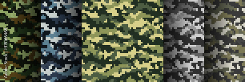 Fotografía Set of 5 seamless digital camouflage patterns